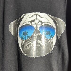 Stylish Black Dog T-Shirt with Blue Sunglasses